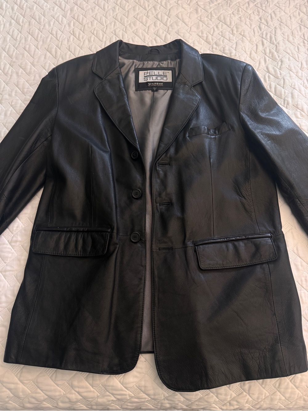 Wilsons Pelle Studio Men's Leather Black Leather Blazer Jacket Medium
